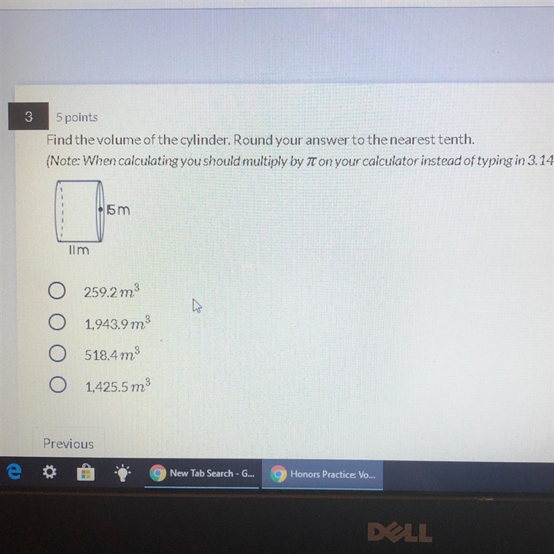 Find the volume of the cylinder. Round your answer to the nearest tenth.-example-1