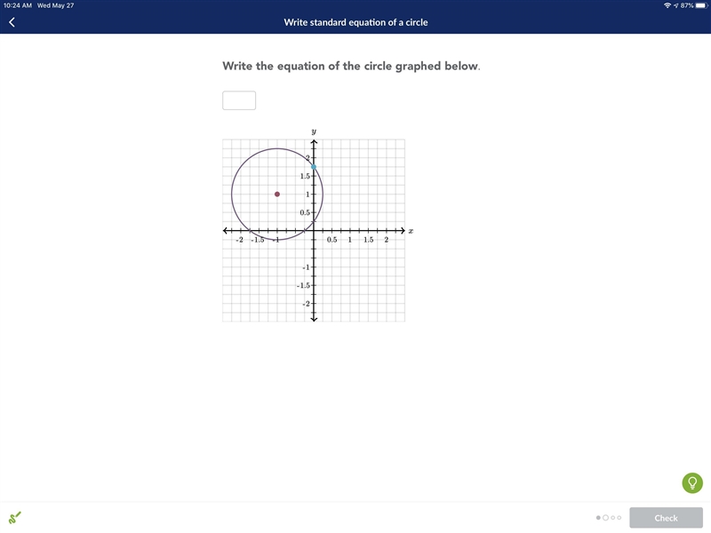 Write an equation of the circle graphed below-example-1