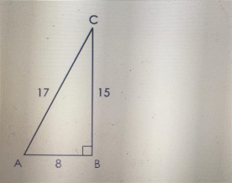 A right triangle ABC is shown. Using any trigonometric ratio, find the measure of-example-1