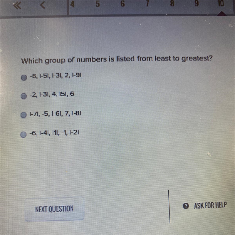 Which group of numbers is listed from least to greatest-example-1