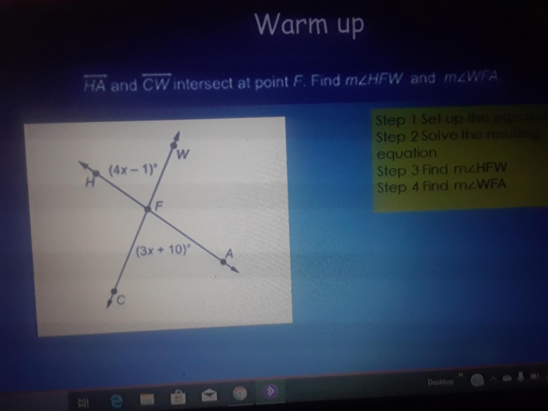 HA and CW intersect at point F. Find m-example-1