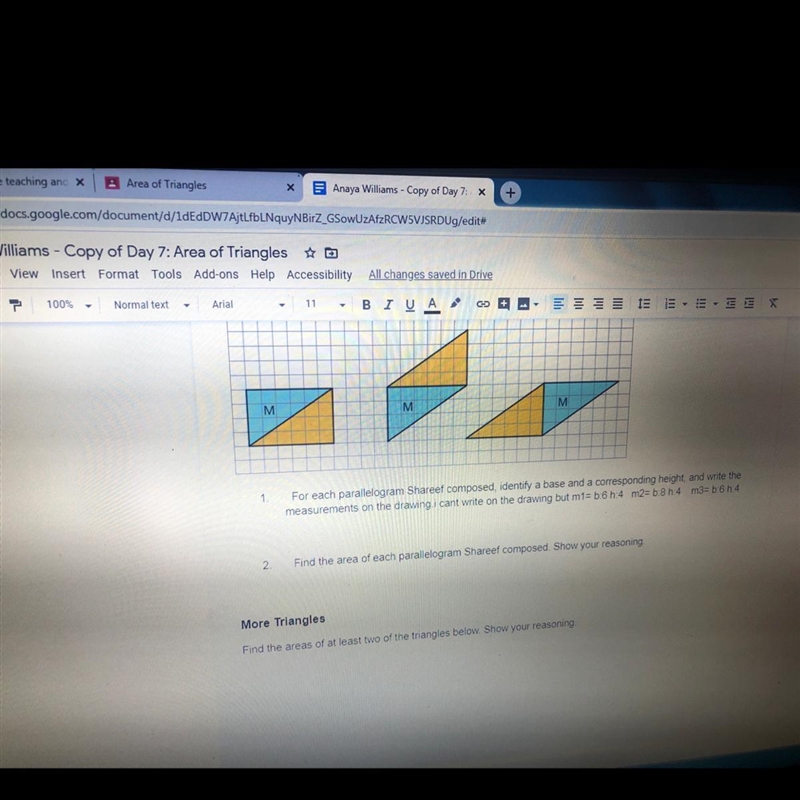 How do you find the area of triangles turned into parallelograms❓-example-1