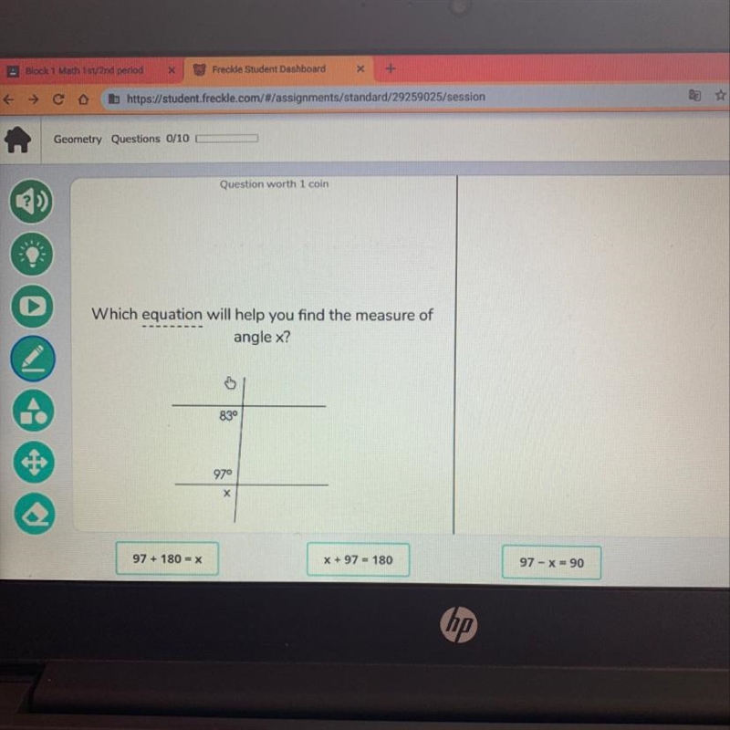 Which equation will help you find the measure of angle x?-example-1