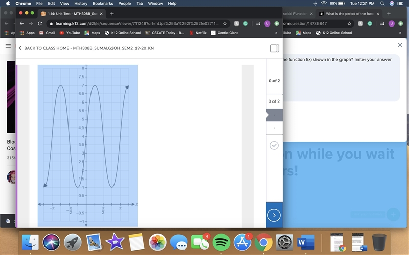 What is the period of the function f(x) shown in the graph? Enter your answer in the-example-1