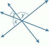 Given that the measure of ∠x is 73°, and the measure of ∠y is 90°, find the measure-example-1