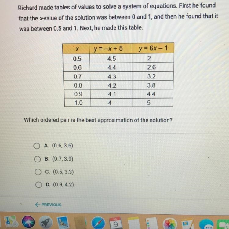 Richard made tables of values to solve a system of equations. First he found that-example-1