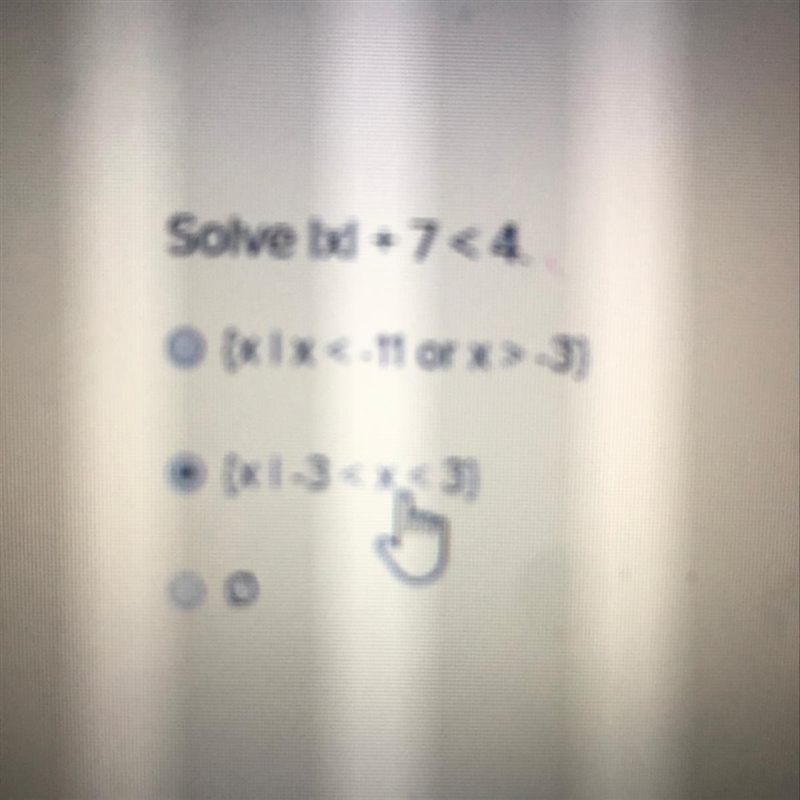 Solve |x|+7<4 Help pleaseee-example-1