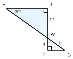 In the figure below, PDW and WTC are right triangles. The measure of WPD is 30°, the-example-1