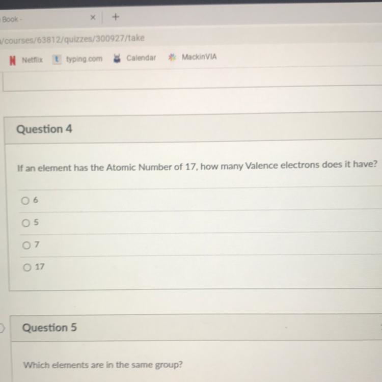 If an element has the Atomic Number of 17, how many Valence electrons does it have-example-1