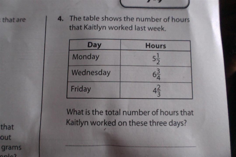 The table shows the number of hours that Kaitlyn worked last week.-example-1