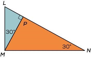 Determine if each statement is true or false. Triangle L M N. Angle N is thirty degrees-example-1