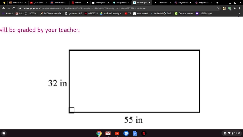 Question: Consider the rectangle shown here. A. State its area in square inches. B-example-1