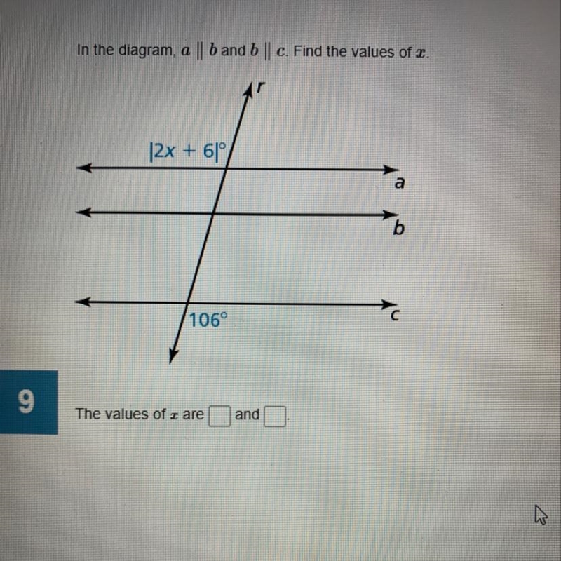 What are the values of x ?-example-1