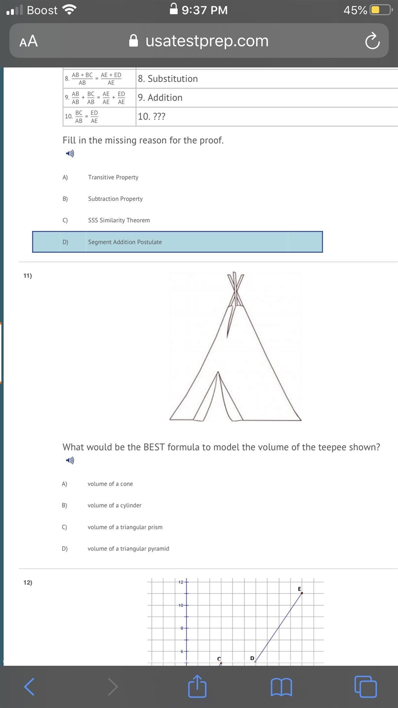 What would be the BEST formula to model the volume of the teepee shown-example-1