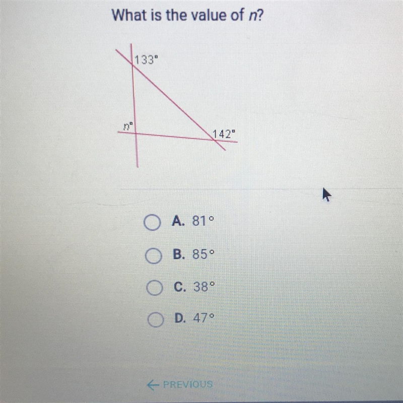 What is the value of n? A.81 B.85 C.38 D.47-example-1