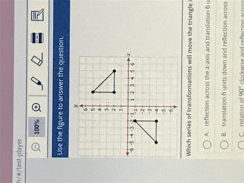 Which series of transformations will move the triangle in Quandrant 1 onto the similar-example-1