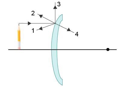 The diagram below shows a light ray from a pencil hitting a mirror. Which ray shows-example-1