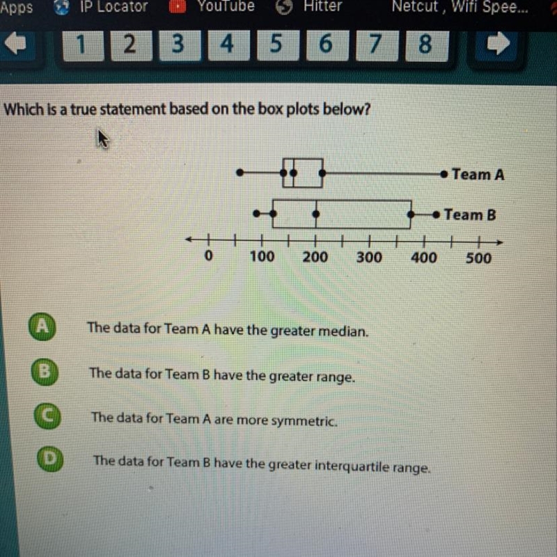 WHICH IS A TRUE STATEMENT BASED ON THE BOX PLOTS BELOW 10 POINTS WITH PICTURE-example-1