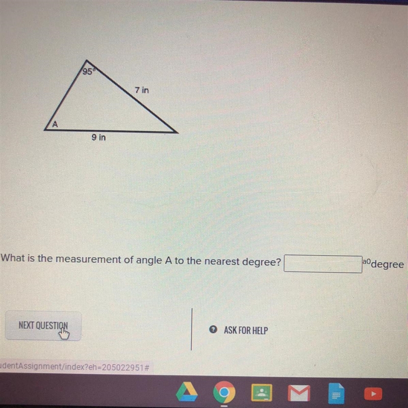 !!! Help What is the measurement of angle A to the nearest degree???-example-1