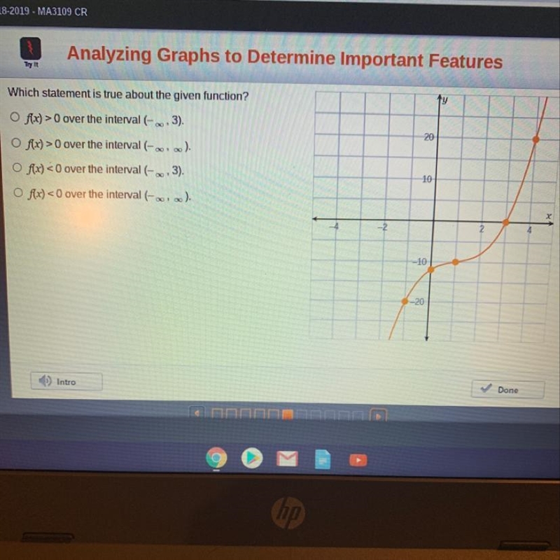 Which statement is true about the given function? fx) > 0 over the interval (-0,3). f-example-1