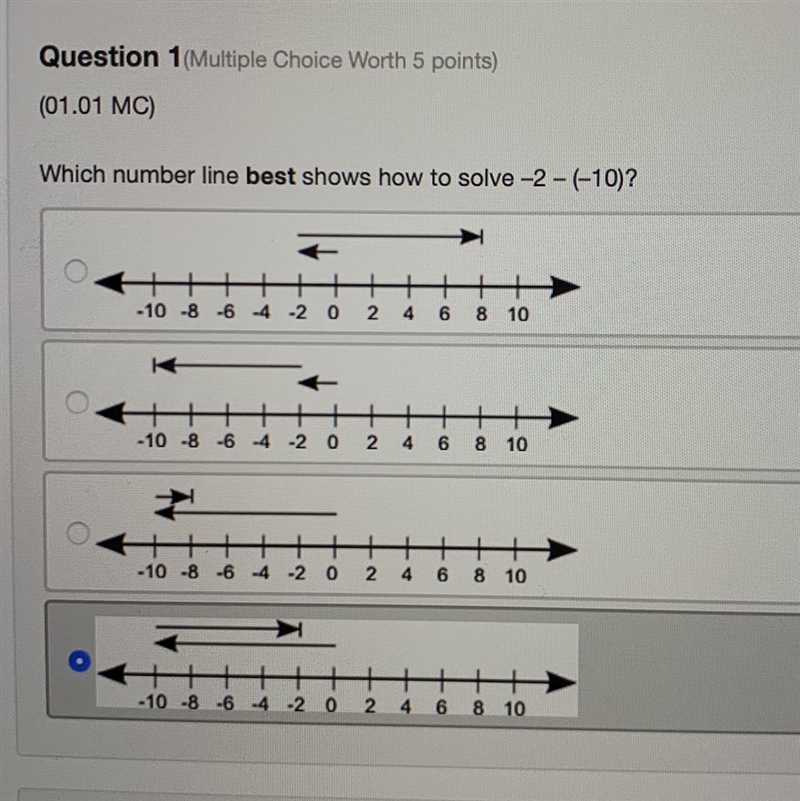 Which number line best shows how to solve - 2 - (- 10) ?-example-1