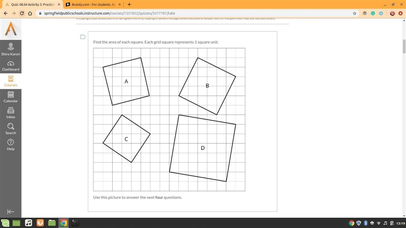 Find the area of each square. Each grid square represents 1 square unit.-example-1