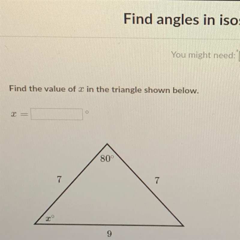 Find the value of in the triangle shown below.-example-1