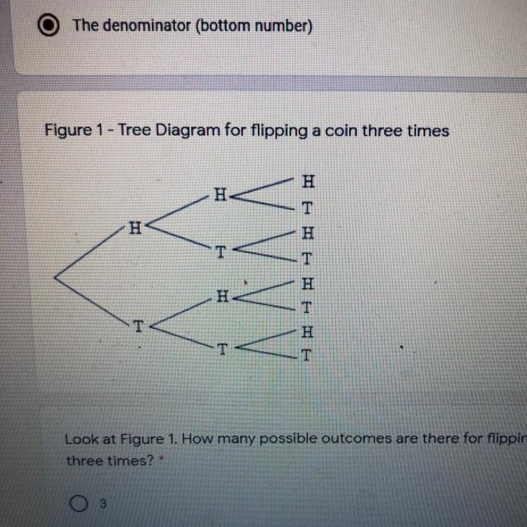 1. How many possible outcomes are there for flipping a coin three times 1. 3 2. 14 3. 8 2. What-example-1