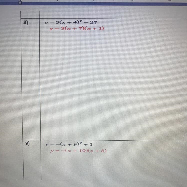 I only need the step by step process. Please help me!! Y=3(x+4)^2-27 Y=-(x+9)^2+1-example-1