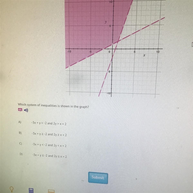 Which system of inequalities is shown in the graph?-example-1