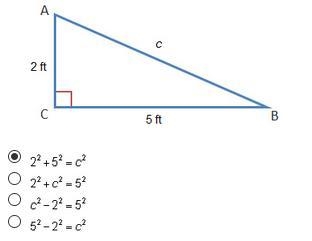 Which equation could be used to find the length of the hypotenuse?-example-1