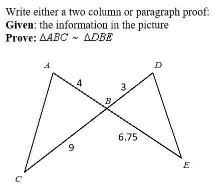 I need help ASAP! Prove: △ABC ≈ △DBE-example-1