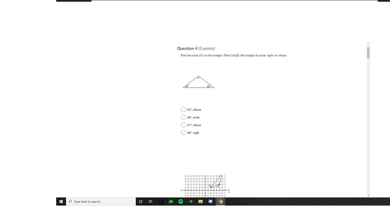 Fine the value of x in the triangle. Then classify the triangle as acute, right, or-example-1