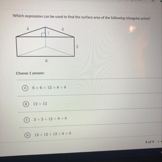 Which expression can be used to find the surface area of the following triangular-example-1