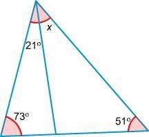 What is the value of x? A. 73° B. 45° C. 35° D. 25°-example-1