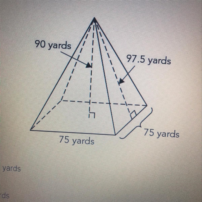 What is the surface of the square pyramid ? A. 168,750 square yards B. 5625 square-example-1