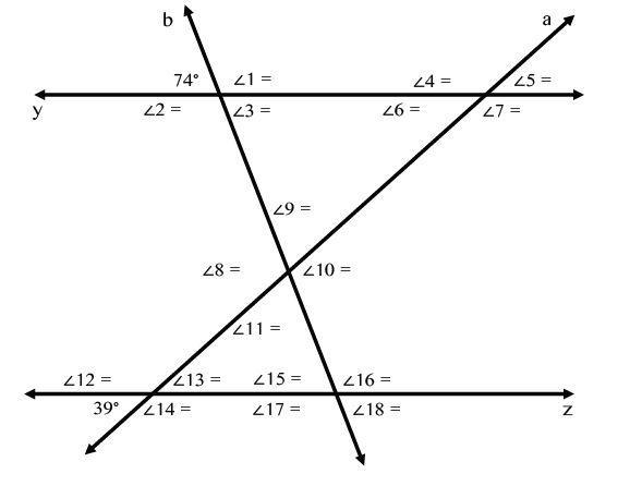 18 POINTS for finding 18 ANGLES on parallel lines and transversal-example-1