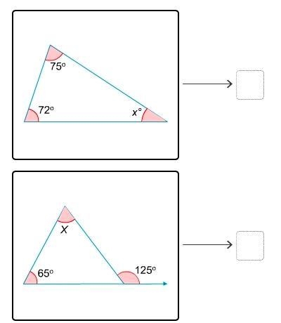 Match the angle measures with the value of x in each triangle. i!mages below! 145° 33° 46° 124° 60°-example-1