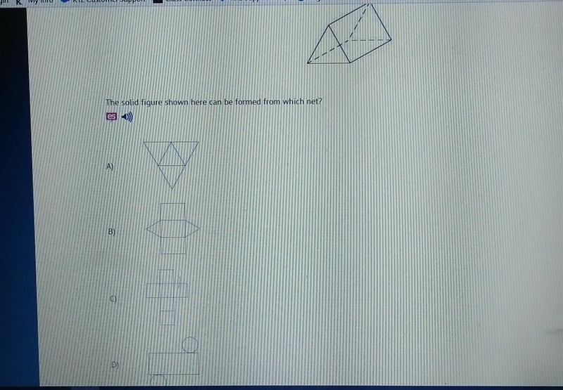 The solid figure shown here can be formed from which net?​-example-1