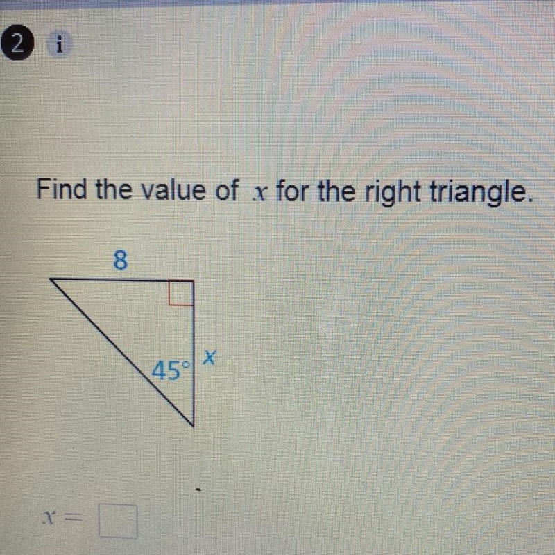 Find the value of x for the right triangle.-example-1