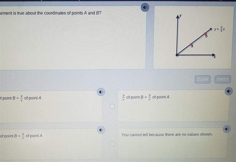 Which statensent is true about the coordinates of points A and 8? CLEAR CHECK of point-example-1