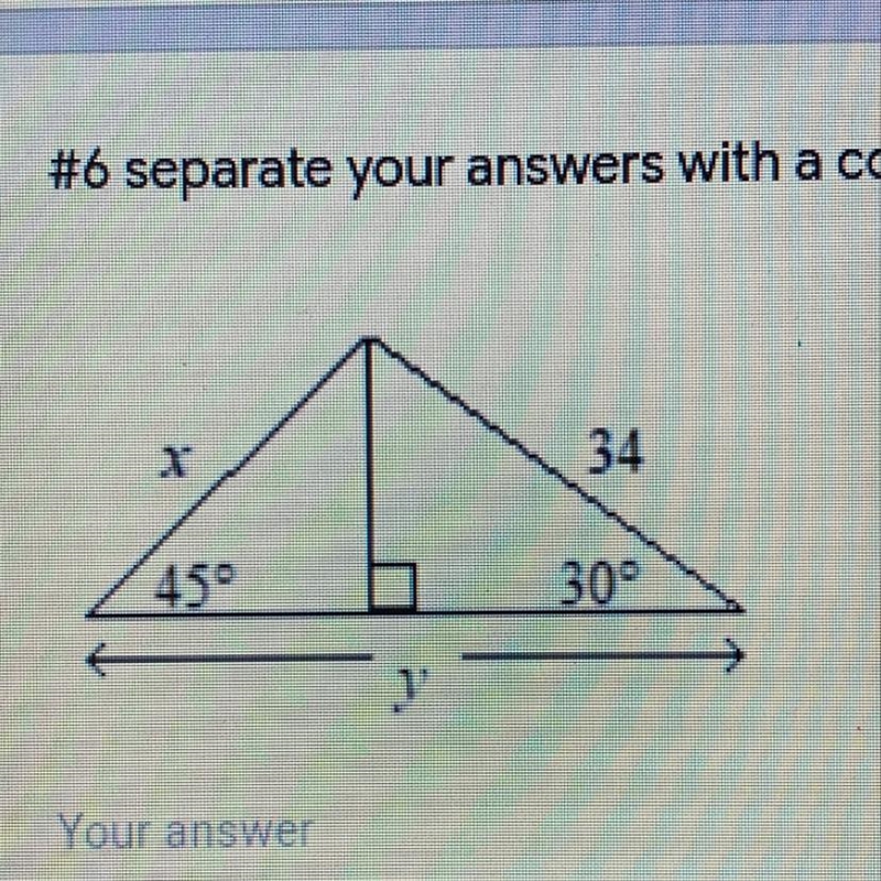 Can someone please help me with this I need help finding x and y using special right-example-1