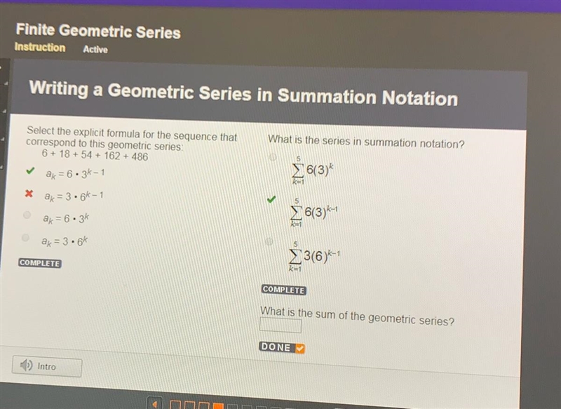 HELP ASAP !!!What is the sum of the geometric series-example-1