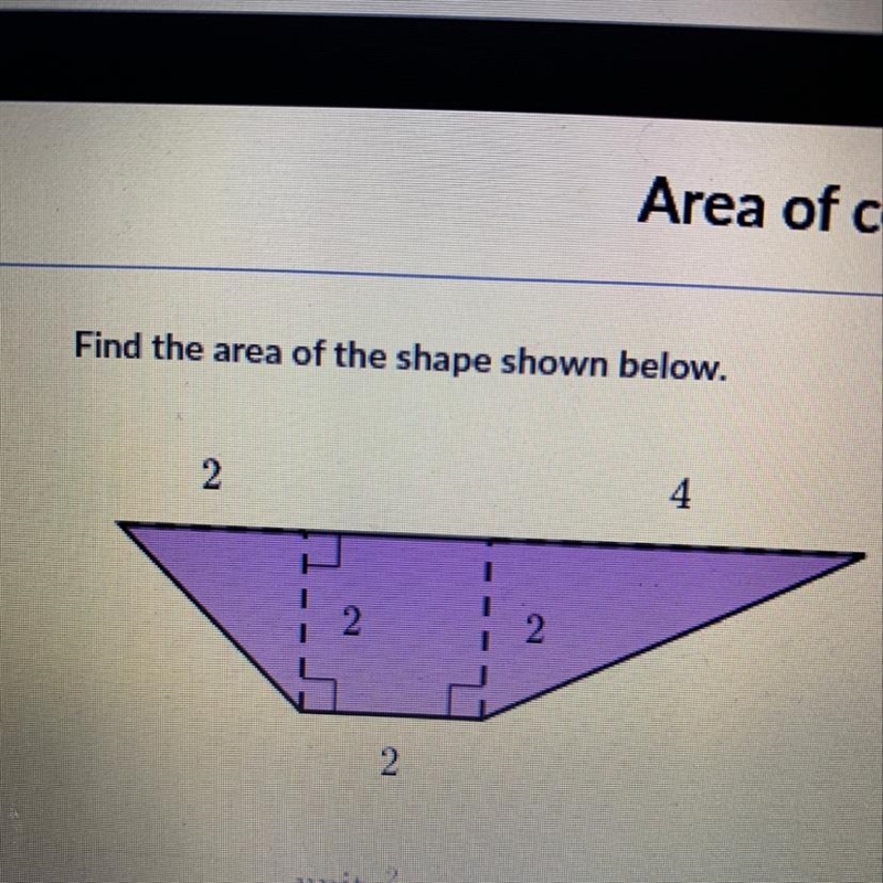 Find the area of the shape shown below.-example-1