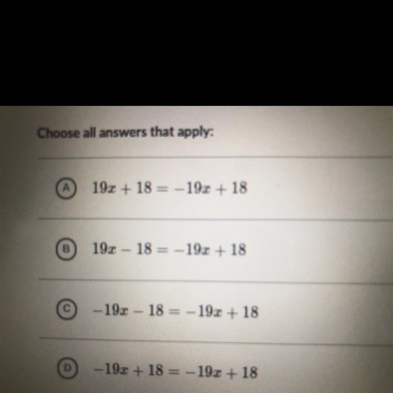 Which of the following equations have exactly one solution?-example-1