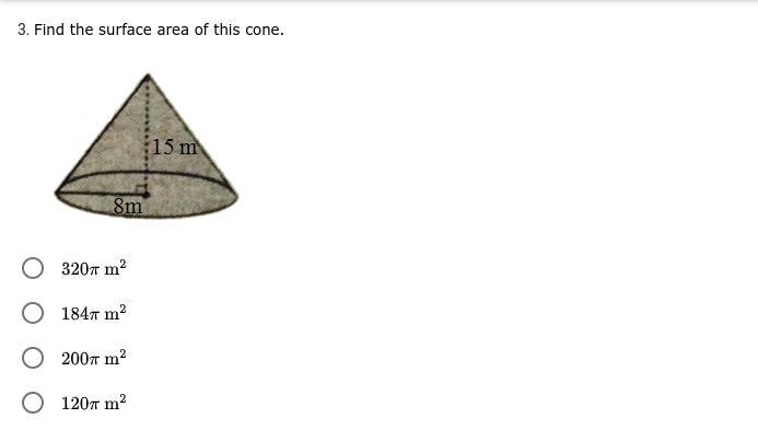 * ANSWER PLS TY!! * Find the surface area of this cone.-example-1