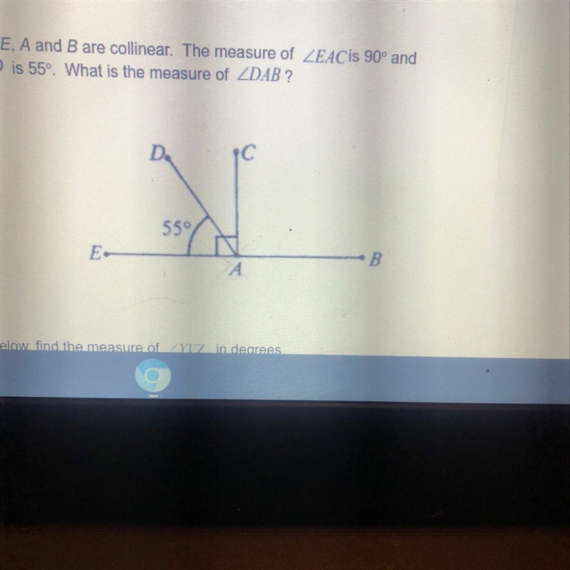 2. 2) In the figure below, E, A and B are collinear. The measure of ZEAСis 90° and-example-1