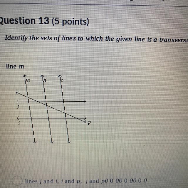 Identify the sets of lines to which the given line is a transversal. Line m-example-1