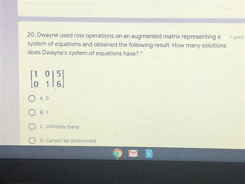 dwayne used row operations on an augmented matrix representing a system of equations-example-1