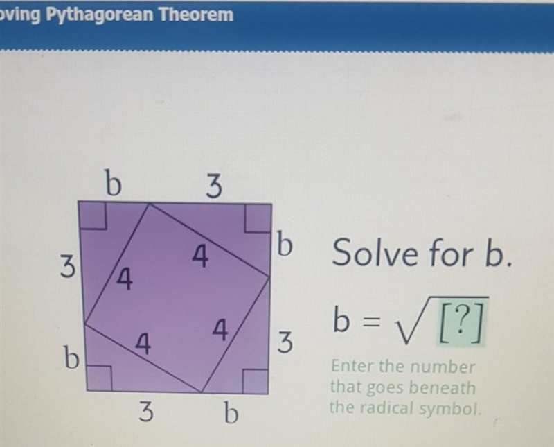 Solve for B. Enter the number that goes under the radical Symbol​-example-1